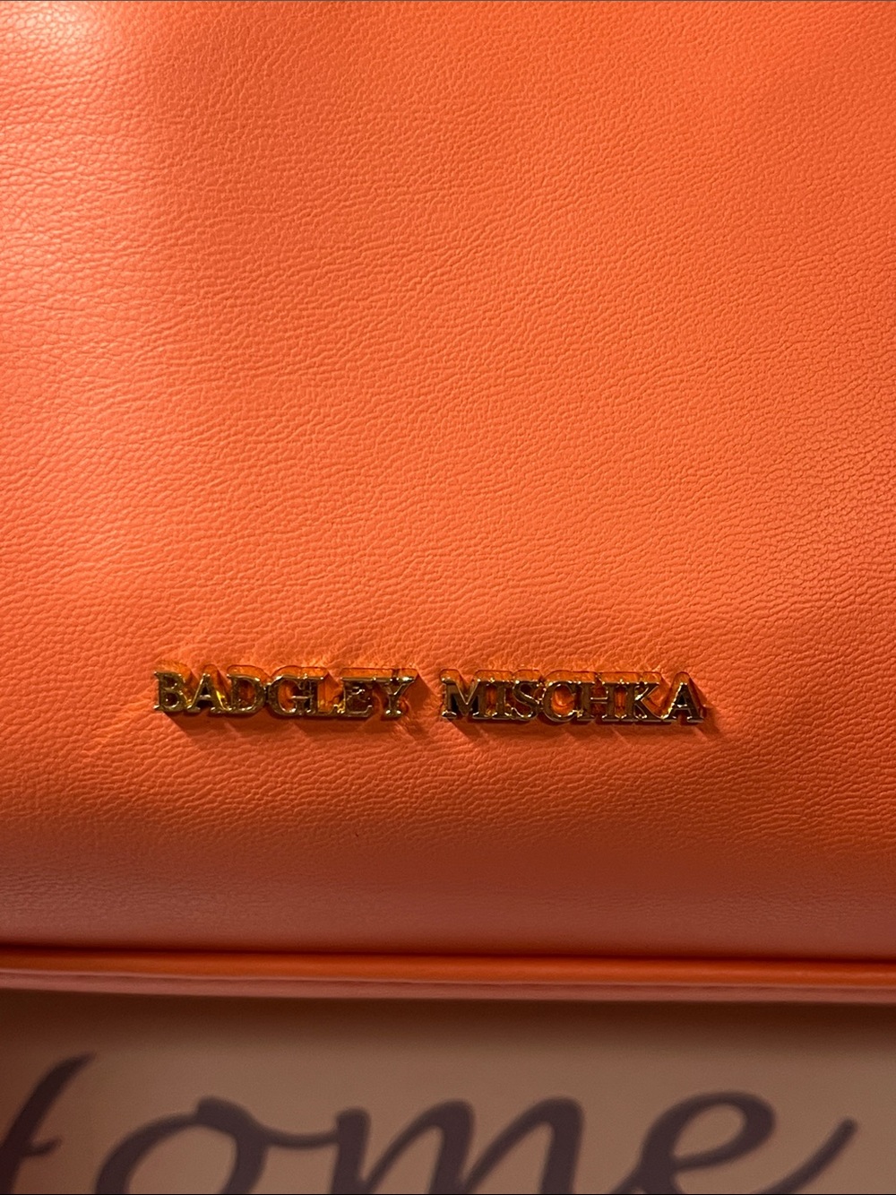 Badgley Mischka Coral-Orange Vegan Leather Shoulder /Crossbody w snake skin trim - Picture 3 of 16